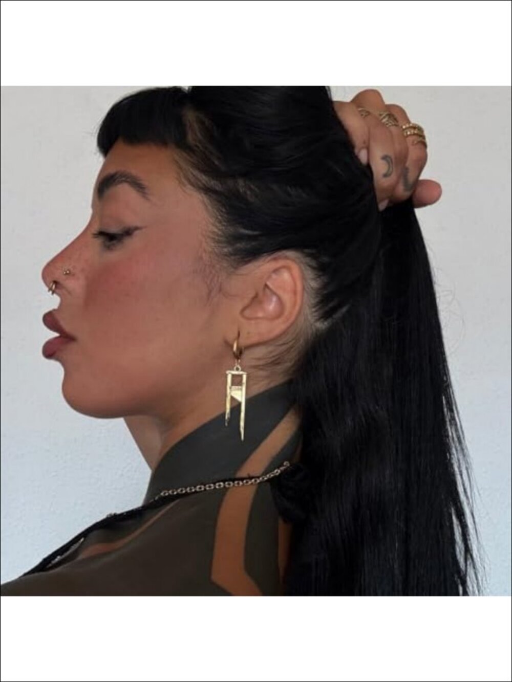 Gothic Dangle Earrings 18G Spiked Hoop Drop 925 Sterling Silver Post 18K Gold - Picture 2 of 6